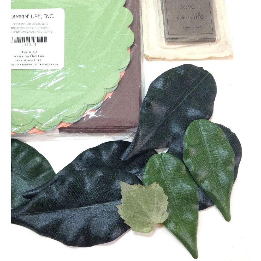 Stampin Up Carousel Note Cards & Envelopes, Details Eyelet Quotes & Silk Leaves